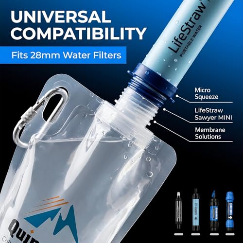 Quinnsus 2-Pack 1L Collapsible Water Bottles, 33oz BPA-Free Reusable Plastic Flasks, Foldable Backpacking Water Bottle Bag for Traveling, Hiking, Camping, Running