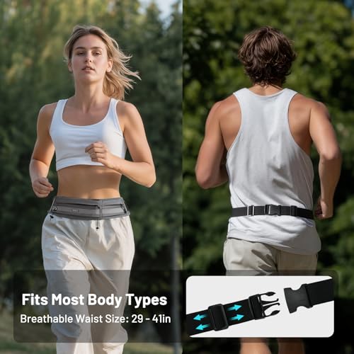 MIER Running Belt for Women & Men, Fanny Pack with Marathon Bib Clip, Gray - color: Gray