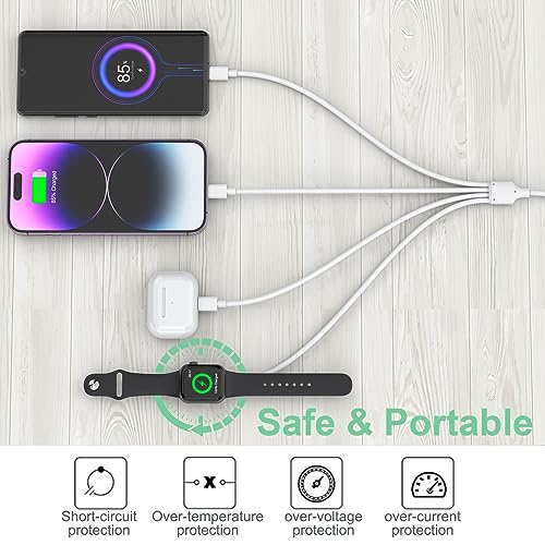 Travel 3M/10FT USB C Multi 6-in-1 Fast Charging iWatch Charger Cable,USB A/USB C Apple Watch Charger+Lightning*2+Type C Cord Combo for Smart Watch Series9 8 7 6 5 SE/iPhone15 14 13/Samsung/iPad/Huawei