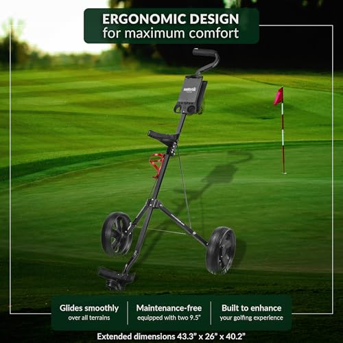 Caddytek CaddyLite 5.8 Deluxe Golf Pull Cart - Lightweight Folding 2 Wheel Golf Cart with Compact Design, Ergonomic Handle, Maintenance-Free Wheels, Mesh Net Storage, Portable and Trunk Friendly