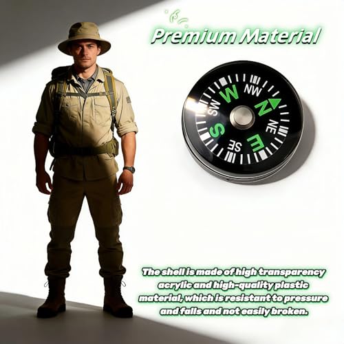 25-Pack Mini Liquid Filled Compass - 20mm Pocket Sized Directional Compass for Hiking, Camping, Survival, Outdoor Activities, Emergency Kits, and Gifts, Black with Green Markings