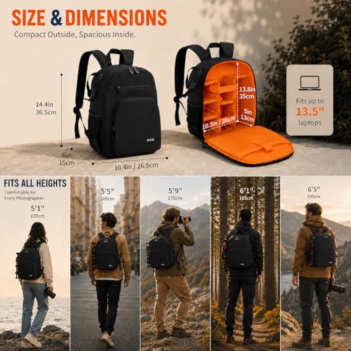 Camera Backpack for Photographers, Professional DSLR Camera Bag - color: Orange, size: Standard