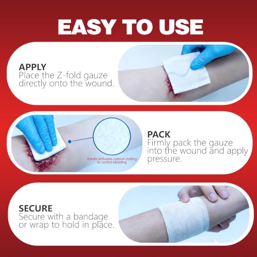 Kaolin Hemostatic Gauze for Emergency First Aid, 2 Pack | Gauze for Rapid Bleeding Control, Skin-Friendly, Portable, Suitable for Hospitals, Outdoor, and Home First Aid Kits. - size: 3 Inch *12ft-2 pack