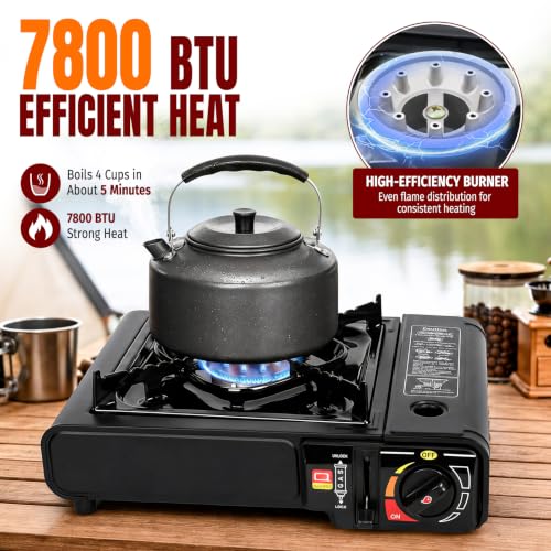 SHINESTAR 7800 BTU Dual Fuel Camping Stove, Propane Portable Gas Stove | Propane or Butane Camp Stove with Adjustable Heat Dial, Carry Case & Propane Adapter Hose,for Outdoor Cooking and Emergencies - color: Black - 7800 BTU Dual Fuel
