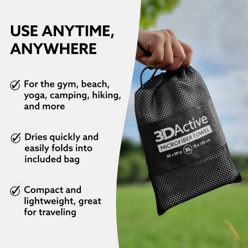 3DActive Microfiber Towel for Gym, Sports & Travel. Ultra Absorbent, Quick Drying, Lightweight, Compact with Carry Bag, Perfect for Workouts, Beach & Outdoors - Extra-Large 30" x 59" - Gray - color: Gray, size: Extra-Large (30x59 inches)
