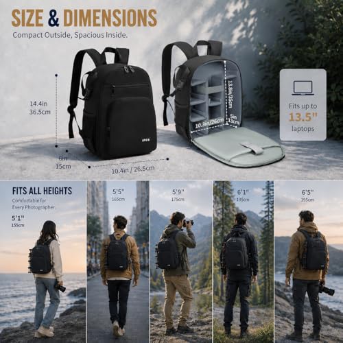 Camera Backpack for Photographers, Professional DSLR Camera Bag - color: Black, size: Standard