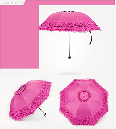 Honeystore Princess Lace Ultraviolet-Proof Folding Umbrella Anti-uv Dome Parasol - color: Style1 Fuchsia
