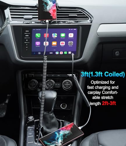 USB C to C Charger Cable [2-Pack 3FT], Coiled USB-C Cable for Car, Type C | Fast Charging USBC to USBC Cable for iPhone 17/16/15/15 Pro/15 Plus/15 Pro Max/Samsung Galaxy S23 More USB C Devices - color: Silver, size: 3FT, style: USB C to USB C