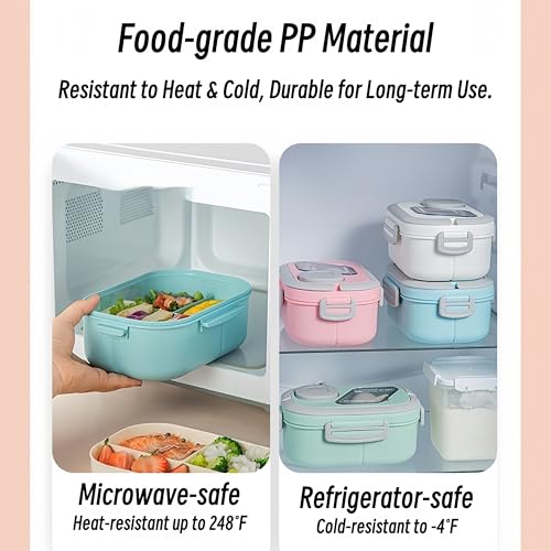 40oz Adult Bento Box with Multiple Compartments, Food - grade PP, Built - in Handle, Leak - Proof, Microwave & Refrigerator Safe (Pink) - color: Pink