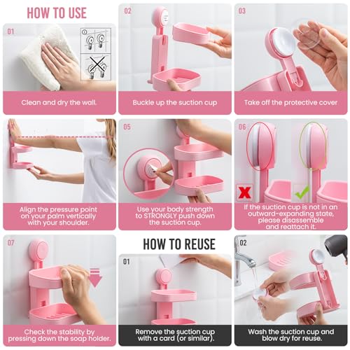 TAILI Soap Holder, Soap Dish for Shower Suction Cup, Bar Soap Holder, Pink | Removable Soap Holder Shower, Soap Tray for Shower Wall, No drill Sponge Holder, Bathroom & Kitchen, Bath Accessories - color: Pink, size: 2 Tier
