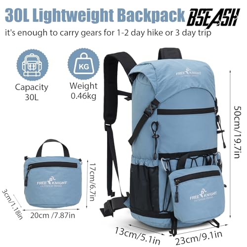 Bseash 30L Lightweight Hiking Backpack, Outdoor Sport Waterproof Travel Bag Daypack for Cycling Climbing Skiing (Light Blue) - color: Light Blue