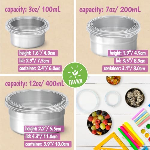 TAVVA 4 X 7oz Stainless Steel Snack Cups, Metal Lunch Boxes, Leakproof Lids | BPA free, 304 steel, silicone lids, dressing and dip cups, portable and reusable, lightweight, dishwasher and freezer safe - size: 7oz [Clear]