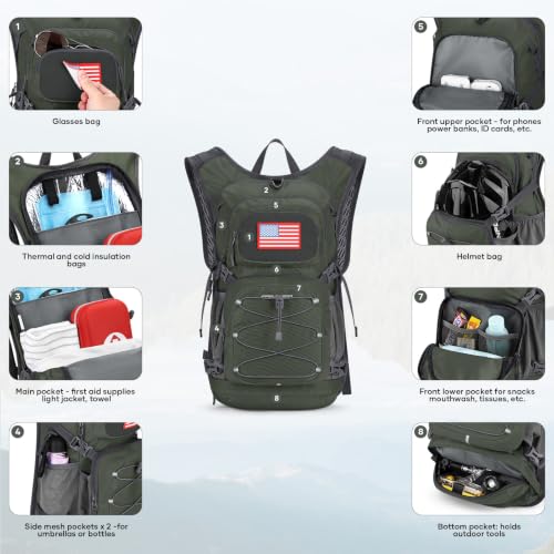 Maelstrom Lightweight Hydration Hiking Backpack with 2L/3L Water Bladder | BPA-free, High Flow Bite, Insulated Compartment, Reflective Strip, Utility Pockets, Perfect for Running, Cycling, Marathon - color: 3.Olive Green, size: 3L Bladder
