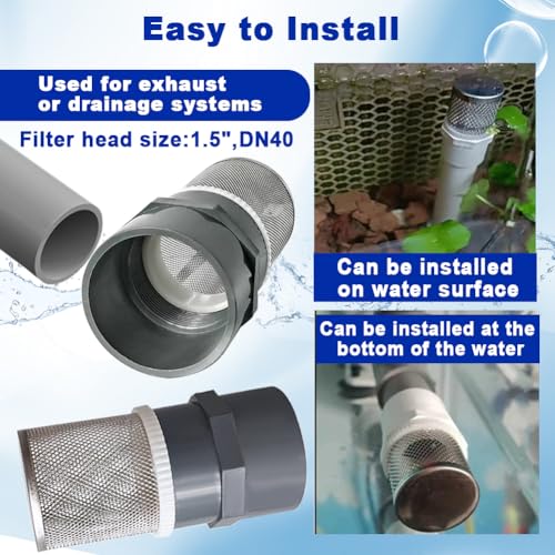 1.5" Stainless Steel Filter Cover Connected to 1.5 inch/DN40 Grey PVC Filter Water Pipe, Suction Strainers Used to Remove Debris and Reduce Solid Entry（1pcs） - size: 1.5"DN40