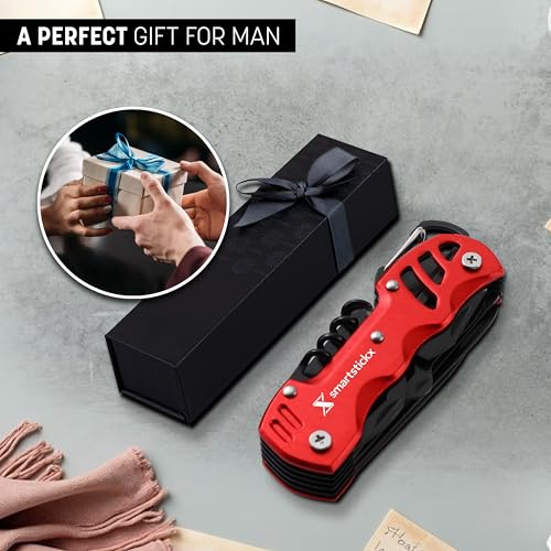 16 In 1 Multi tool Pocket Knife multitool Military Grade Steel: Swiss Style | Multi Functional Small Folding Knife with Keychain, Easy to Carry, Wine/Bottle opener , scissors , saw screwdrivers - Red - color: Red