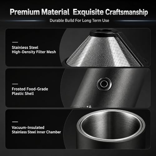 Portable Electric Grind&Brew Pour Over Coffee Maker,All-in-One:Double-Wall SS Tumbler,Stainless Drip Kettle,Permanent Stainless Filter Dripper&Built-in Grinder for Travel,Camping,Office