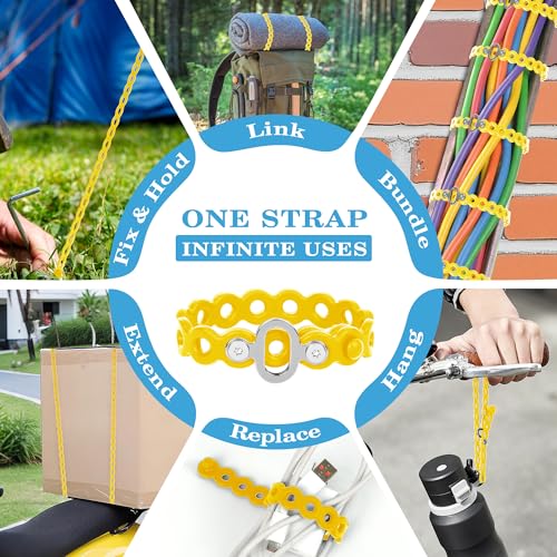 Modular Straps(9.5", 18.5"), Flexible Multi-Tool, Organize, Bundle | 4-Pack Wearable Gear Gadget to Organize, Secure, Bundle, Hang & Carry, for Adventure, Survival, Camping, Travel, EDC - color: Yellow