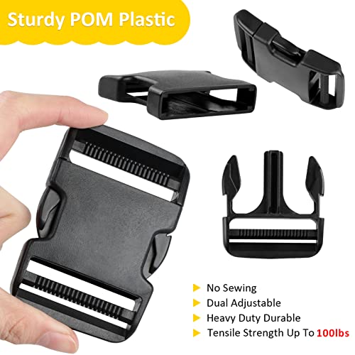 RNKP Heavy-Duty Buckle and Strap Set 2“: 6 Yards of Thick nylon webbing, 6-Pack Adjustable Quick Side Release Plastic Buckles, 12 Tri-Glide slide Clips, 6 Metal D-rings, Black (2” Combo kit) - size: 2" x 6 yd