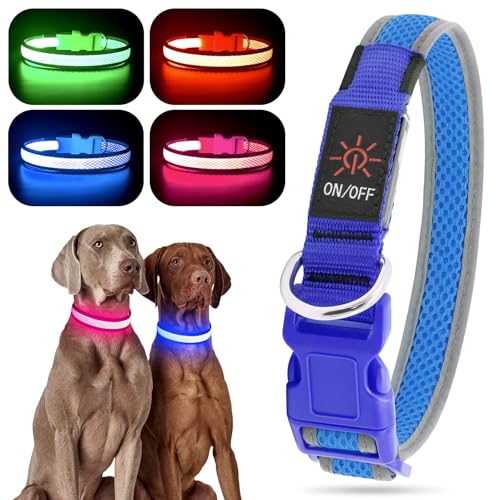 YFbrite Light up Dog Collar, USB Rechargeable LED Puppy Collar Super Bright Adjustable Glowing Dog Lights for Night Walking (Blue, Small) - color: Blue, size: Small