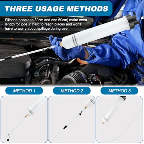 500cc Oil Suction Syrin ge Fluid Transfer Pump, Automotive Brake Fluid Extractor Pump with Long Rubber Hose, Manual Fuel Suction & Filler Vacuum Fuel Transfer Cleaner(Color:Clear)