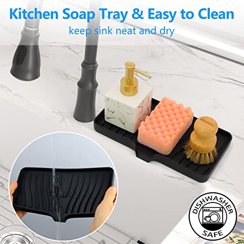 3-Pack Silicone Soap Dish, Sponge Holder for Sink, Kitchen Soap Tray, Bathroom Soap Holder, Sponge Tray with Drain (Black) - color: Black Style B
