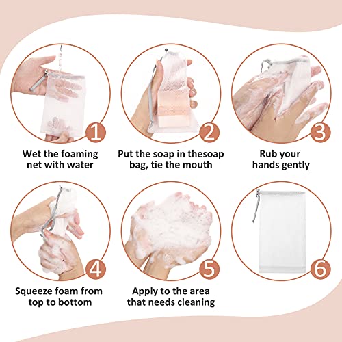 Cobahom 6 Pack 6 x 3.5 Inch Mesh Soap Bag Mesh Foaming Net Soap Sack Bags | Soap Handmade Soap Bubble Mesh Net Bags with Drawstring, Mesh Soap Saver Pouch Bag for Bath & Shower (Gray) - size: 6 Pcs Grey Soap Bag