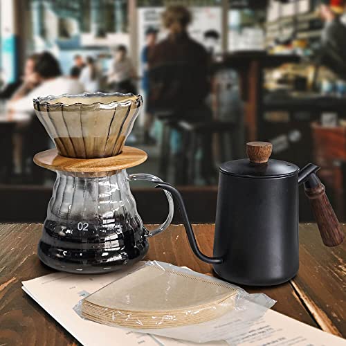 SOTECH Pour Over Coffee Maker Set with Black Gooseneck Kettle Wooden Storage Tray Coffee Dripper Glass Server Coffee Scoop DIY Manual Coffee Maker Set (Portable Sack Set) (coffee maker set) - color: coffee maker set