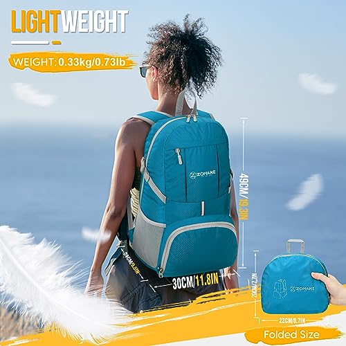 ZOMAKE Lightweight Packable Backpack 35L, Water Resistant Foldable Day Pack | Collapsible Hiking Backpacks, Compact Folding Daypack for Travel Camping, Everyday Carry, Multi-Pocket Layout(Light Blue) - color: Light Blue