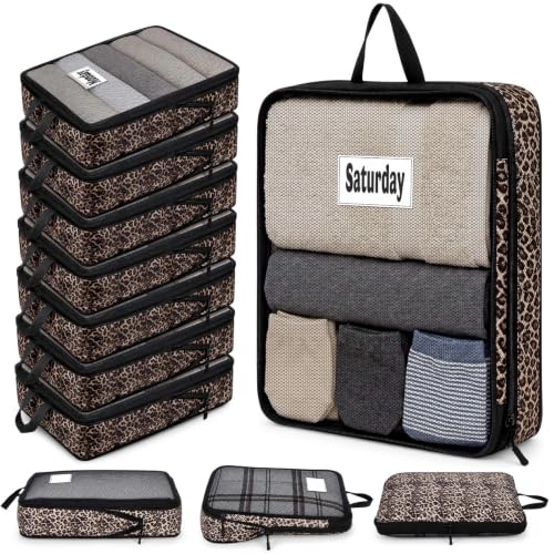 7 Pcs Packing Cubes for Travel Days of Week, Black Brown, L - color: Black Brown, size: L