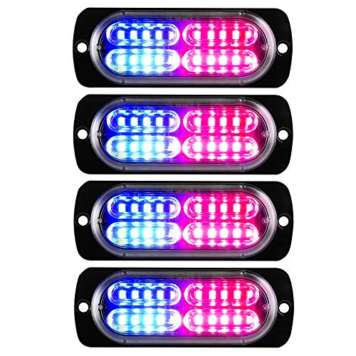 4PCS Strobe Lights for Truck 12-24V Emergency Hazard Flashing LED Light Bar | 20LED Super Bright, Slim Surface Mount, Caution Hazard Warning Light for Car Truck Vehicle SUV ATV, IP68 Waterproof, Red Blue - color: Red&Blue