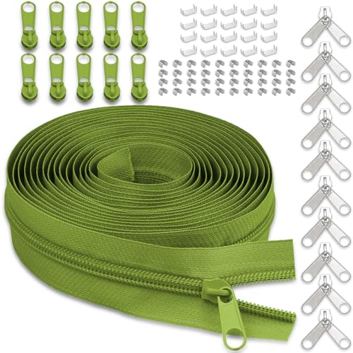 #5 Nylon Zipper Tape for Sewing: YZSFIRM 10 Yards Yellow Green by The Yard Nylon Coil Zippers for DIY Sewing Craft with 10 Bulk Metal Zipper Slider and 10 Double Slider - color: 231 Yellow Green, size: #5 Zipper