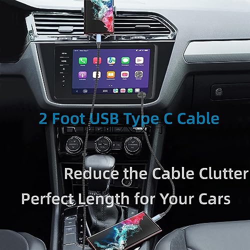 2 ft USB C Cable, 2 Pack Short USB to USB C Cable 2ft for Car Fast Charging Type A to Type C Cord Braided USB-C to USB-A Cable Compatible with iPhone 16/15 Pro/Max, Samsung Galaxy S23, Google Pixe - size: 2 FT