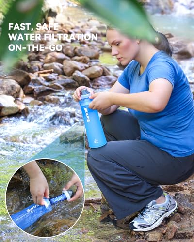 1.0L Collapsible Water Filter Bottle, BPA-Free Ultralight & Durable Squeeze Bottle with 42mm Filter Cap Cartridge, Filtered Water Bottle for Camping, Hiking, Backpacking, Survival & Travel - style: 1 Pack, 1 bottle & 1 hollow fiber filter caps
