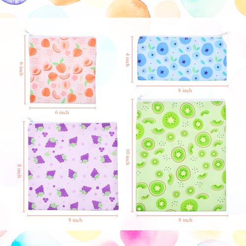 Paterr 4 Pcs Reusable Snack Bags for Kids, Washable Sandwich Bags,Fruit | Food Safe, Reusable Design, Zip Closure, Washable, Sandwich Storage, Snack Storage, Lunch, Kids, School, Travel, Picnic - style: Fruit