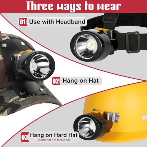 High Lumens LED Mining Headlamp with Hat - Waterproof, Durable, Long-Lasting Rechargeable Headlight, Adjustable Strap, Perfect for Miners Camping Hiking (KL2.8 Black-Yellow Button with Hat) - color: KL2.8 Black-Yellow Button with Hat