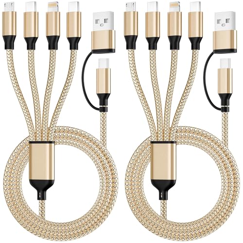 4 in 2 Multi Charging Cable, USBA/C Universal Charging Cords 2 Pack 5FT | Dual Type C Port Phone Charger Cord for Multiple Devices, Travel Charger for iPhone 17-11/Galaxy/Tablets/PS Home,Office, Gold - color: Gold