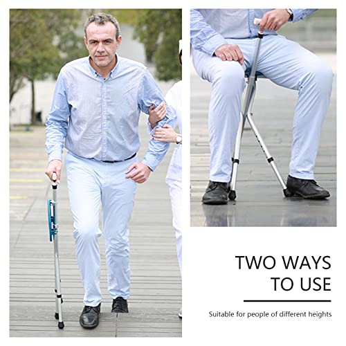Yayayo Hold 440 lbs Folding Canes with Seat Walking Stick Height Adjustment Cane Seat Capacity Frosted Handle with Magnetic Therapy Stone Crutches Stool - color: Blue