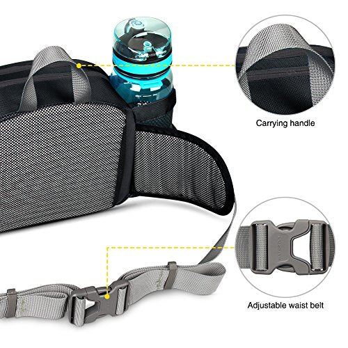 WATERFLY Fanny Pack Waist Bag: Fannie Pack 2 Water Bottle Holders Lumbar Belt Hiking Walking Running Jogging Camping Large Woman Man (Bottle Not Included) - color: Black