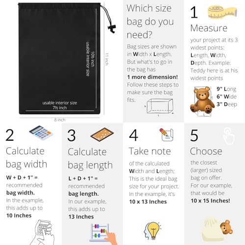 Drawstring Bag with Toggle - Nylon Cinch and Ditty Pouch - Six Pack (Black, 8 x 11 Inch, Set of 6) - color: Black, size: 8 x 11 Inch