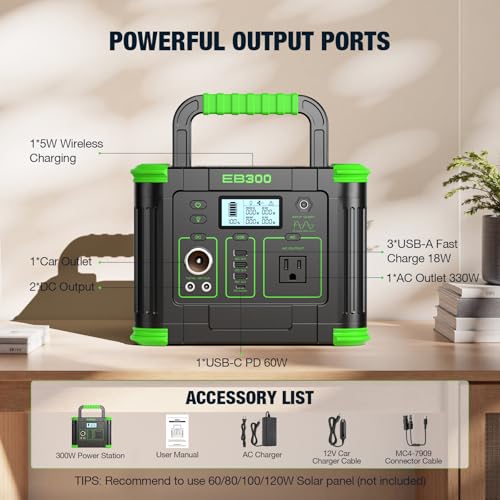 Portable Power Station 330W 288.6Wh Solar Generator Emergency Travel Backup - color: green