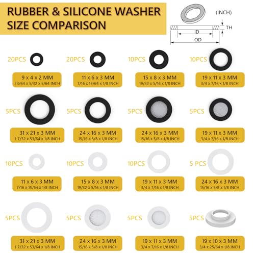 135 PCS Rubber & Silicone Hose Washers Kit, 16 Sizes with Screen Filter | Garden Hose Gaskets for Seals Repair & Shower Hose / Faucet / Shower Head, Hose Gaskets Set, Seal and Prevent Leakage - size: 135PCS