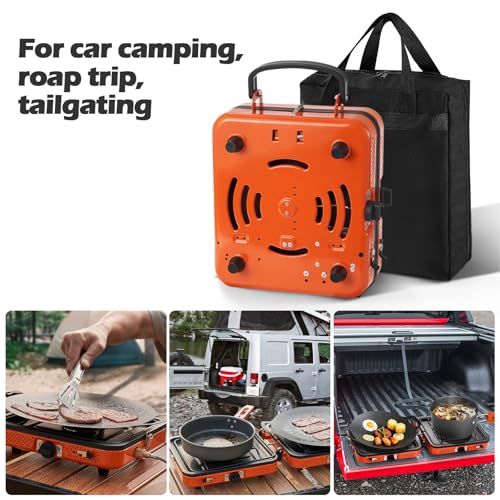Odoland Portable 2 Burner Camping Stove Propane 17000 BTU/h Gas Stove Collapsible Backpacking Stove for Indoor Outdoor Cooking Hiking and Picnic