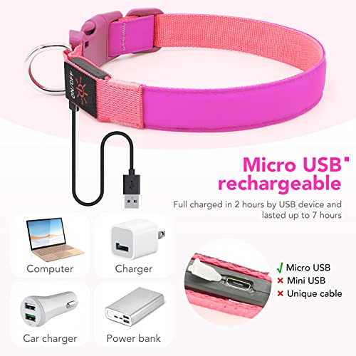 LED Dog Collar Light Up Dog Collars Red Light USB Rechargeable, Adjustable Size Heavy Duty TPU Nylon Webbing Glow Safety Basic Dog Collars for Large Medium Dogs (M,Candy Pink) - color: Pink-Fully adjustable (Red Light), size: M(13.39-19.69 inch/34-50 cm)