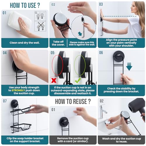 TAILI Soap Holder, Soap Dish Suction Cup with Hooks, Stainless Steel (Light Black) | Soap Dish for Shower, Bathroom Bar soap holder Shower Wall, Stainless Steel Sponge Holder for Tub Kitchen, Black - color: Light Black