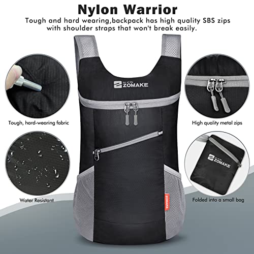 ZOMAKE Lightweight Packable Backpack, 14L Small Foldable Daypack for Hiking - color: Black, size: 14L