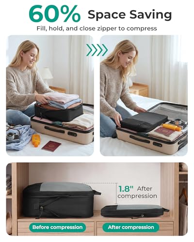 BAGSMART Compression Packing Cubes for Travel Essentials - color: Black, size: Set of 6