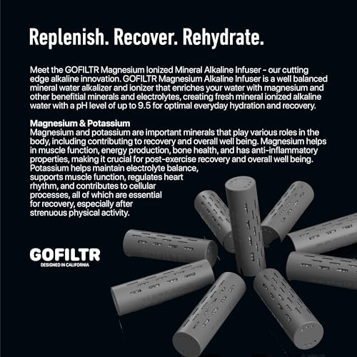 GOFILTR Magnesium Alkaline Water Infuser - 9.5 pH + Electrolytes for Any Water Bottle/Small Pitcher, 750 Refills / 3 Months, Ionized Mineral Water Infuser (Original 1 Pack) - color: Alkaline Magnesium