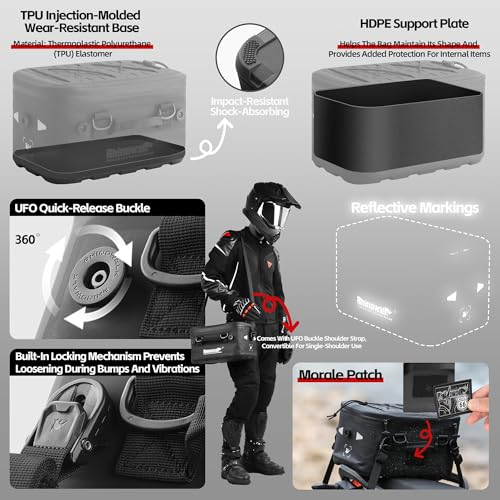 Rhinowalk 16L Waterproof Motorcycle Tail Bag – Dual Mount Rear Seat or Case Pack with MOLLE Panel, Thermal Lining, Camera Storage Dividers, Quick-Release Straps, Shoulder Carry Option (MFT2306) - style: 16l Tail Bag Mft2306