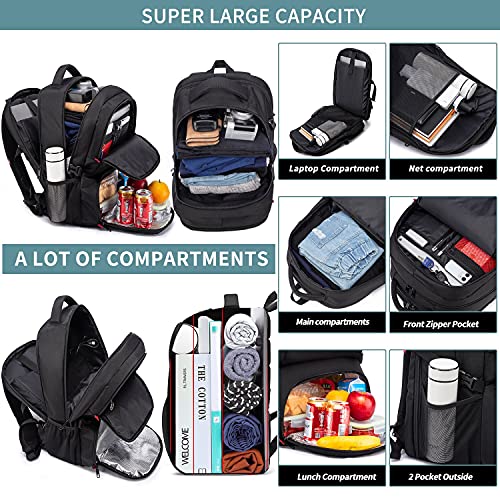 Extra Large Backpack for Men 50L, Insulated Cooler Lunch Box Backpack, Water Resistant 17inch Travel Laptop Work Bookbag with USB Charging Port,Black - color: Black