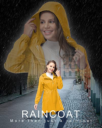 33,000ft Women's Waterproof Long Rain Coats Packable Rain Jacket with Hood Trench Coats Windbreaker - color: Amber Gold, size: X-Large